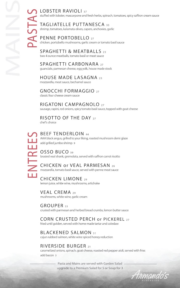 Menu Armando's Pizza - Riverside Dr E-1