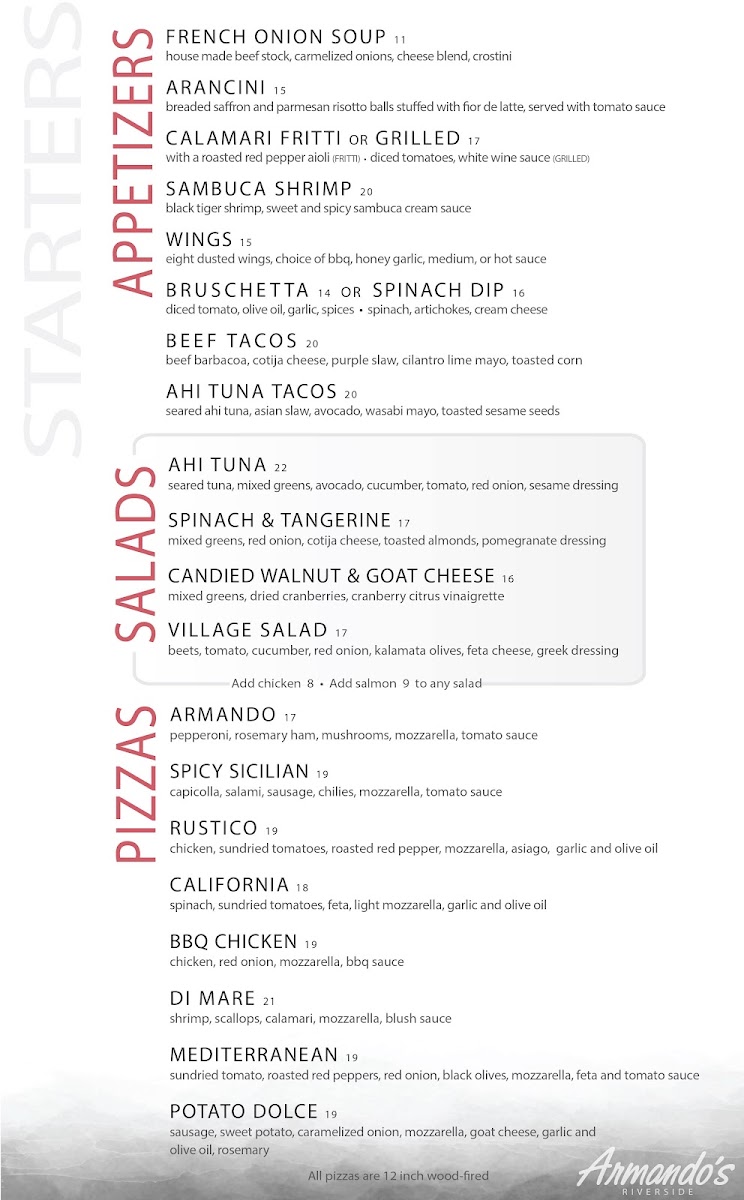 Menu Armando's Pizza - Riverside Dr E-2