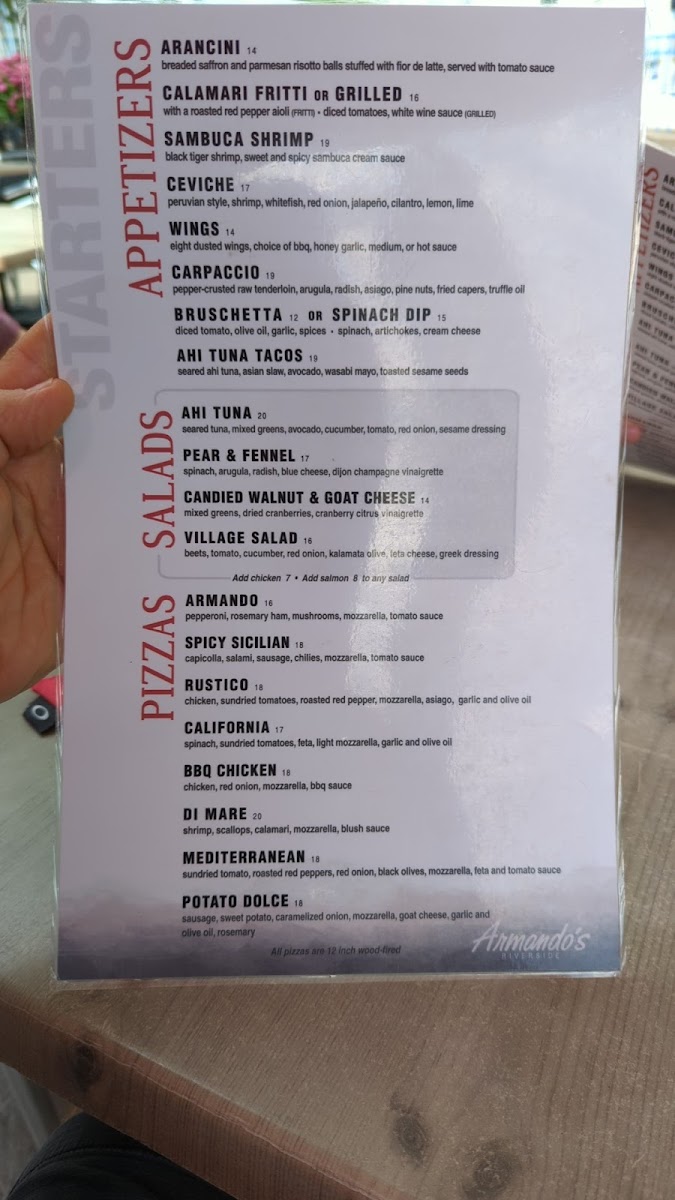 Menu Armando's Pizza - Riverside Dr E-4